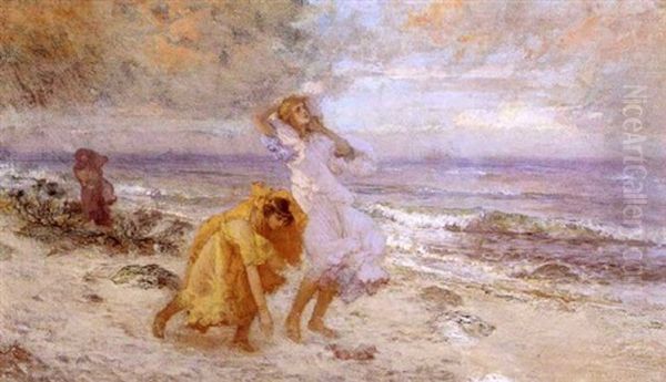 Greek Girls On The Seashore Oil Painting by Frederick Arthur Bridgman