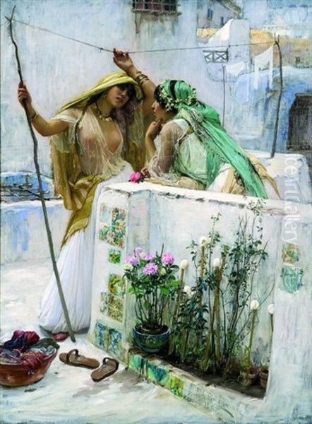 Les Voisines, Terrasses D'alger Oil Painting by Frederick Arthur Bridgman