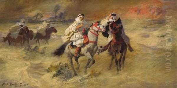 Sandstorm In Biskya Oil Painting by Frederick Arthur Bridgman