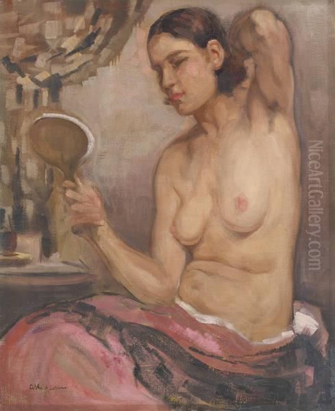 Nue Au Face A Main Oil Painting by Fernand Allard L'Olivier