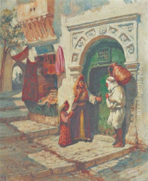 Conversation Devant Un Portail Oil Painting by Frederick Arthur Bridgman