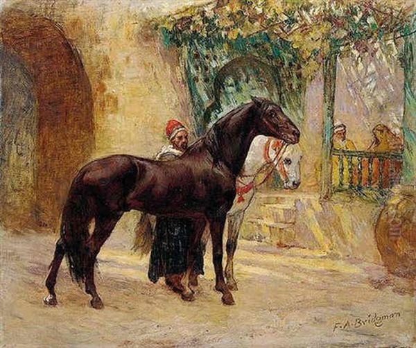 Au Caire: Chevaux Barbes Oil Painting by Frederick Arthur Bridgman