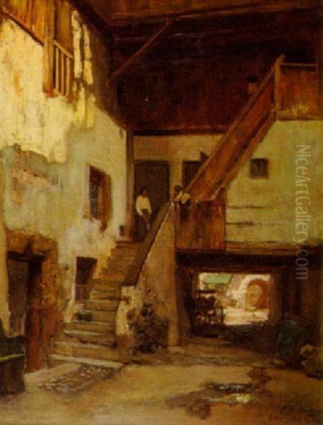 Woman On The Stairwell Oil Painting by Frederick Arthur Bridgman