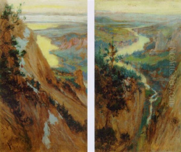 A Rocky Gorge Oil Painting by Frederick Arthur Bridgman