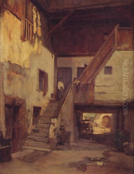 Interieur De Cour De Ferme Oil Painting by Frederick Arthur Bridgman