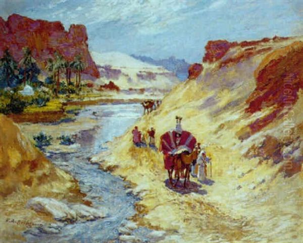 Palanquin Rouge A Bou-saada Oil Painting by Frederick Arthur Bridgman