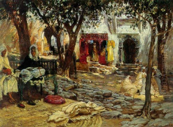 Idle Moments An Arab Courtyard by Frederick Arthur Bridgman