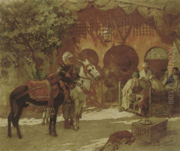 An Arab Cafe Oil Painting by Frederick Arthur Bridgman