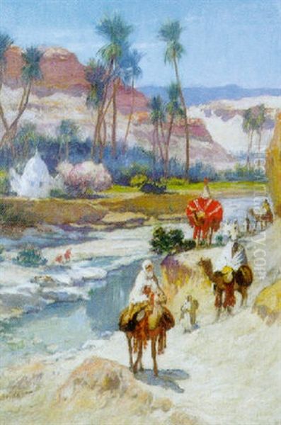 Caravane Au Bord De L'oued Oil Painting by Frederick Arthur Bridgman