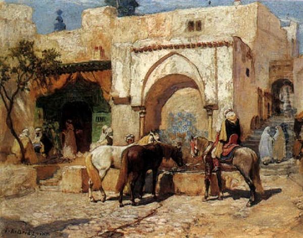 The Well At Bal-el-oued Oil Painting by Frederick Arthur Bridgman