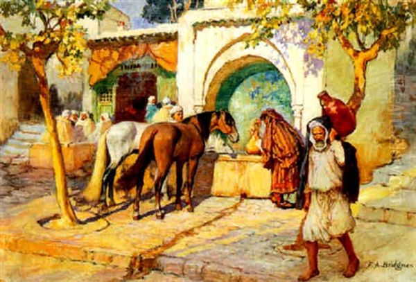 Scene Orientaliste Oil Painting by Frederick Arthur Bridgman