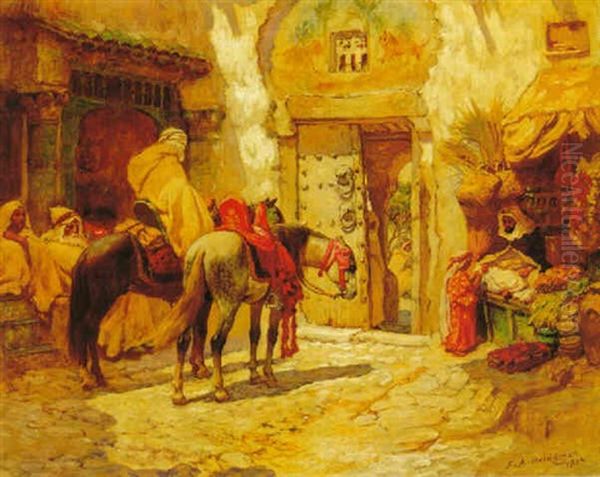 In Front Of The Mosque Oil Painting by Frederick Arthur Bridgman