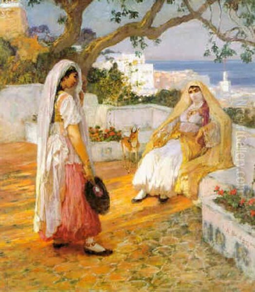 Two Women Of Algiers Oil Painting by Frederick Arthur Bridgman