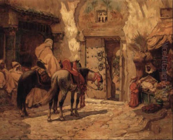 In Front Of The Mosque Oil Painting by Frederick Arthur Bridgman