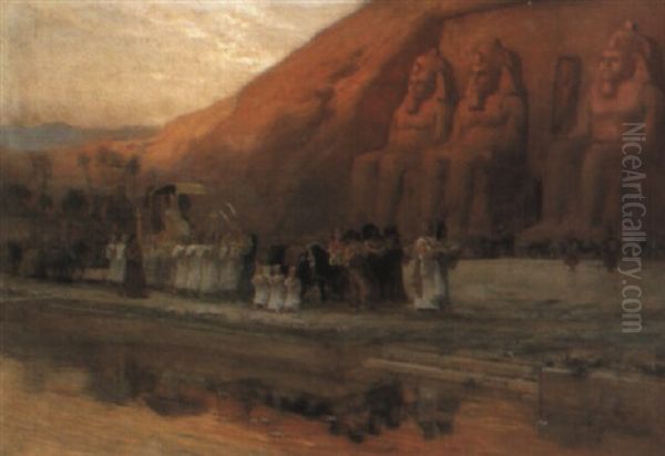 Temple D'abou Simbel, La Fete Du Pharaon Oil Painting by Frederick Arthur Bridgman