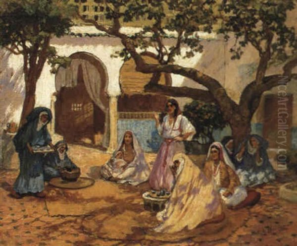 Femmes Dans Un Patio Oil Painting by Frederick Arthur Bridgman