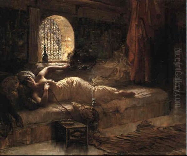 An Odalisque Oil Painting by Frederick Arthur Bridgman