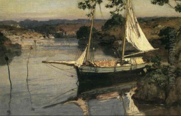 Medelhavsvik Med Ankrad Segelskuta Oil Painting by Frederick Arthur Bridgman