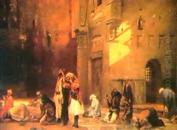 Worshippers In A Mosque Oil Painting by Frederick Arthur Bridgman