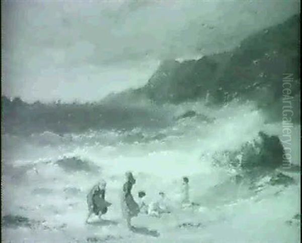 Figures Along The Beach Oil Painting by Frederick Arthur Bridgman