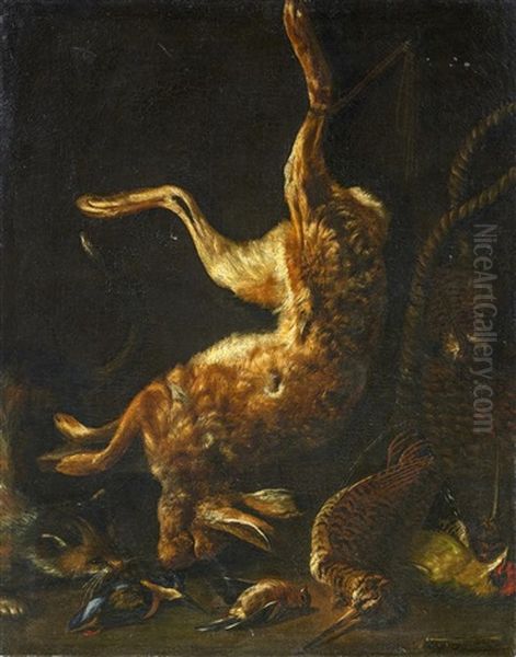 Jagdstuck Mit Erlegtem Hasen Und Vogeln Oil Painting by Bernaert De Bridt