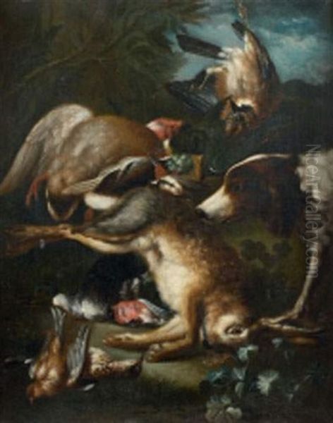 Un Epagneul Guettant Un Trophee De Chasse Oil Painting by Bernaert De Bridt