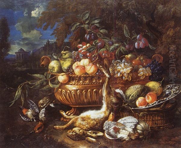 Nature Morte Au Gibier Et Aux Fruits Oil Painting by Bernaert De Bridt