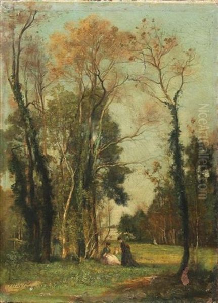 La Famille Au Parc Devant Le Chateau Oil Painting by Jacques Alfred Brielman