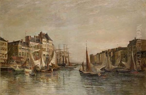 Port De Peche (honfleur?) Oil Painting by Jacques Alfred Brielman