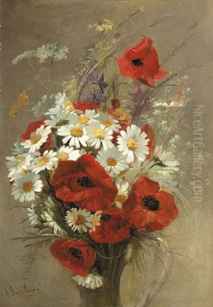 A Still Life Of Poppies And Daisies In A Vase Oil Painting by Jacques Alfred Brielman