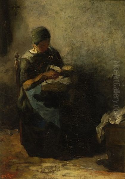 Farmer's Wife With A Child Oil Painting by Arthur Henri Christiaan Briet