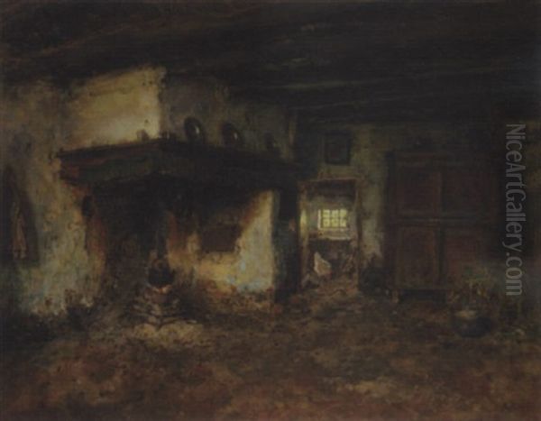 A Farm Kitchen Oil Painting by Arthur Henri Christiaan Briet