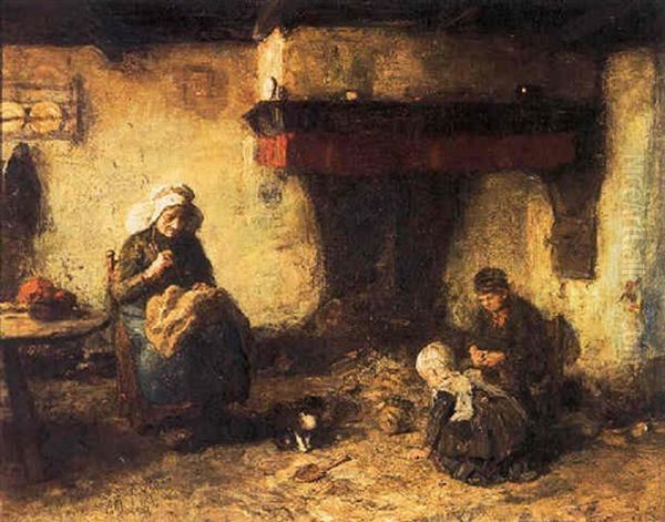 Moeder Met Spelende Kinderen In Een Interieur Oil Painting by Arthur Henri Christiaan Briet