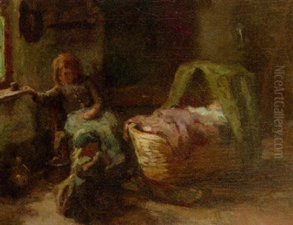 Watching Little Sister Oil Painting by Arthur Henri Christiaan Briet