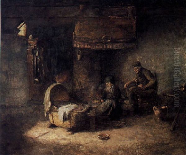 Peasants In An Interior Oil Painting by Arthur Henri Christiaan Briet