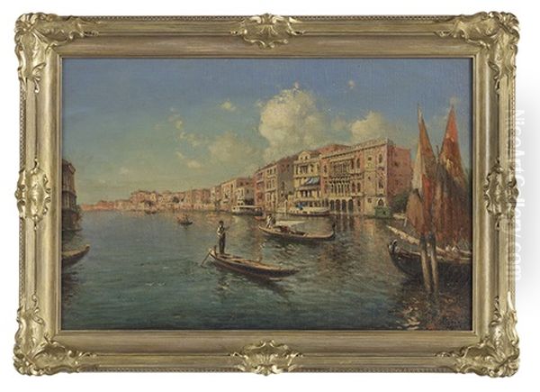 Venetian Canal Scene With Gondoliers Oil Painting by Nicholas Briganti