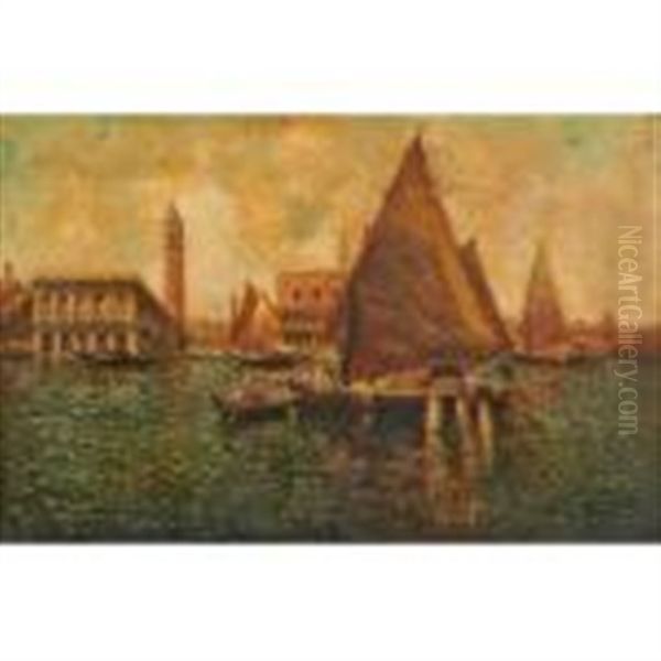 Venetian Scene With Sailboat Oil Painting by Nicholas Briganti