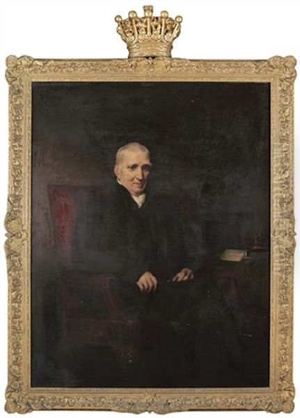 Portrait Of John Scott, 1st Earl Of Eldon In A Black Coat, A Letter Addressed To Lady Elizabeth Repton, New Norfolk Street On A Table To The Left Oil Painting by Henry Perronet Briggs