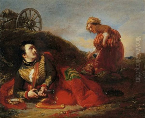 A Scene From The Adventures Of Ferdinand Count Fathom By Tobias Smollet: A Wounded Officer Of Hussars... Oil Painting by Henry Perronet Briggs