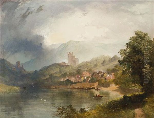 Henry Bright, (british, 1814-1873), Village Along The River Oil Painting by Henry Bright