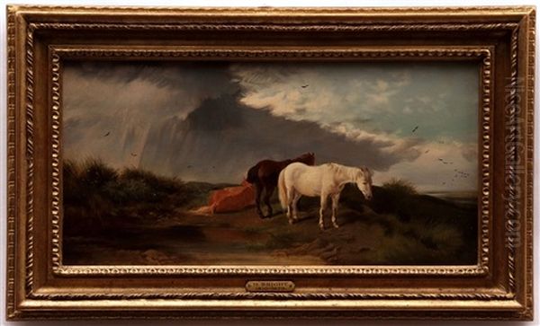 Horses On A Marsh Oil Painting by Henry Bright