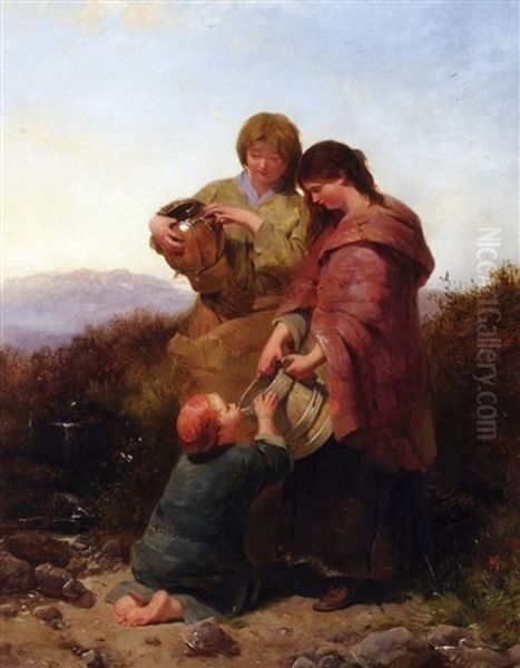 And John James Hill (1811-1882) The Water Carriers Oil Painting by Henry Bright