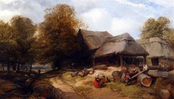 The Woodman's Yard Oil Painting by Henry Bright