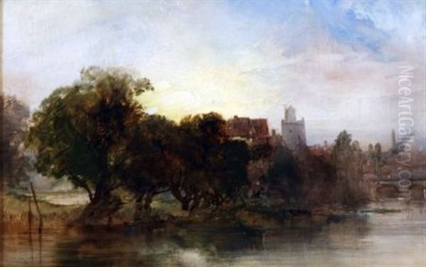 On The Banks Of The River (the Yare?) Oil Painting by Henry Bright