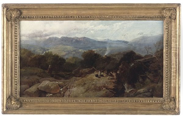 Highland Landscape With A Young Girl Oil Painting by Henry Bright