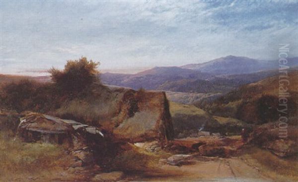 A Welsh Landscape With A Watermill Oil Painting by Henry Bright