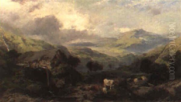 A Mountainous Welsh Landscape Oil Painting by Henry Bright