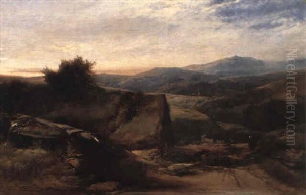 A Welsh Landscape Oil Painting by Henry Bright