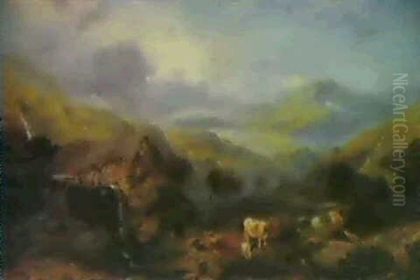 A Mill In The Welsh Mountains Oil Painting by Henry Bright