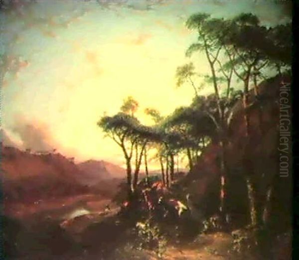 A Mountainous Landscape Oil Painting by Henry Bright